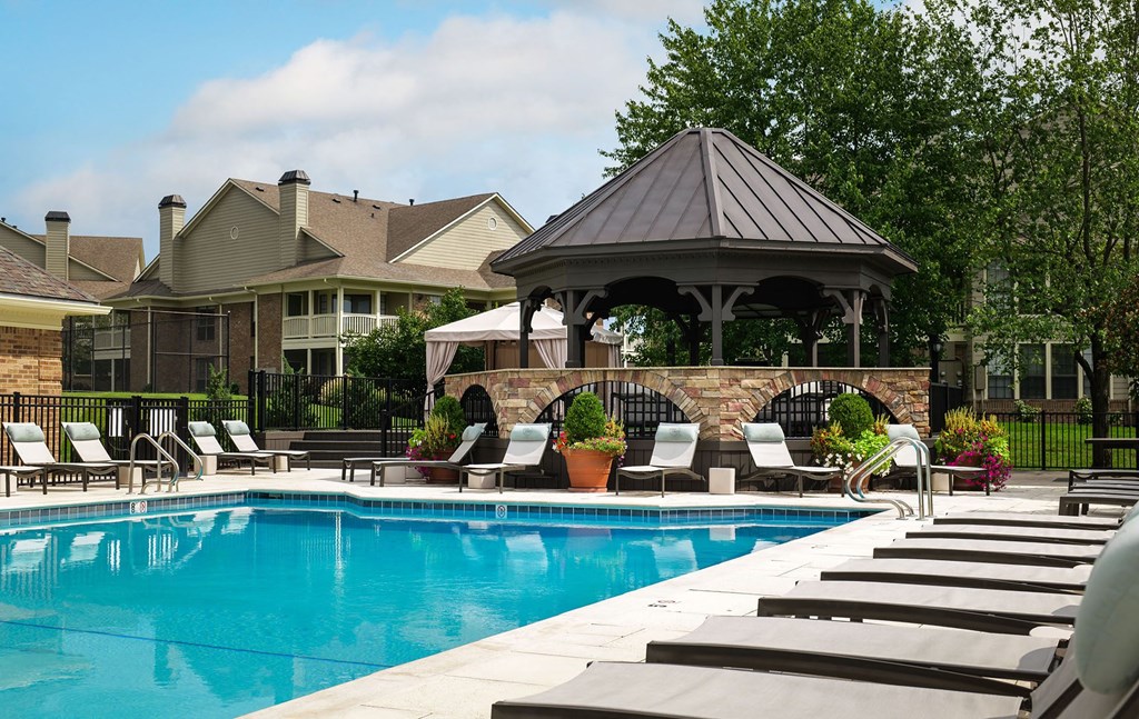Lexington Park Place Apartments resort-style pool with lounge seating and gazebo