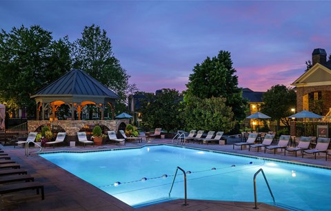 Lexington Park Place Apartments resort-style pool at dusk
