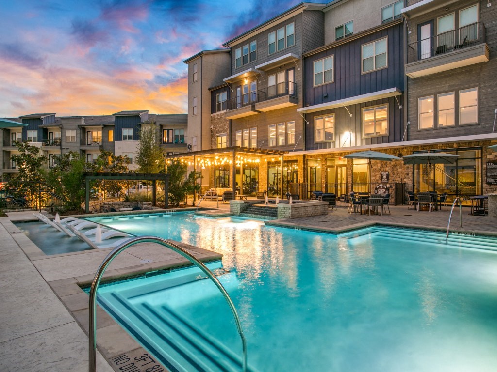 Westloop at the Diamond Interchange Irving TX resort-style pool at dusk