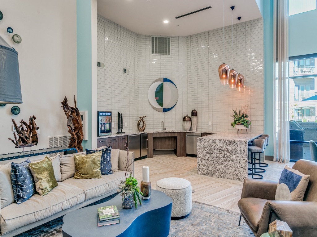 Westloop at the Diamond Interchange Irving TX resident lounge with demonstration kitchen