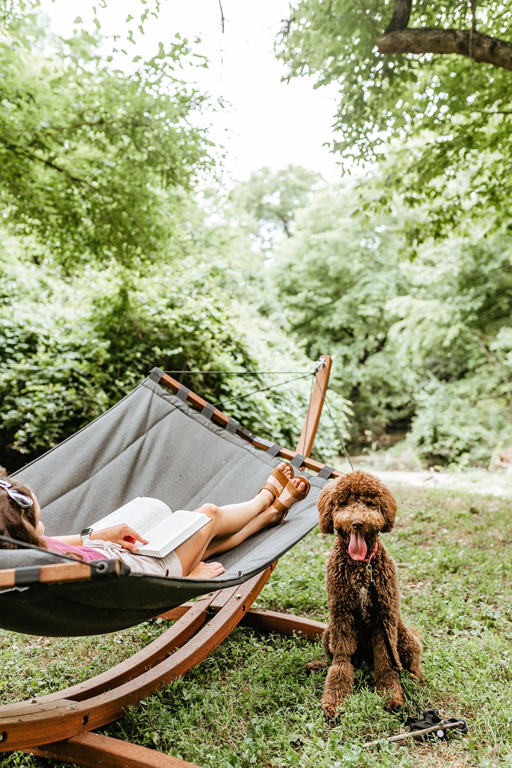Upton Oxmoor Apartments Louisville creekside lounge area with hammocks