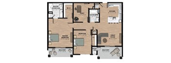 Two bedroom two bath apartment with den and two balconies