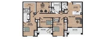 Three bedroom two and a half bath apartment with den and balcony