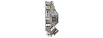 1 Bed 1 Bath Floorplan at Vista Condominiums, Kansas City, Kansas