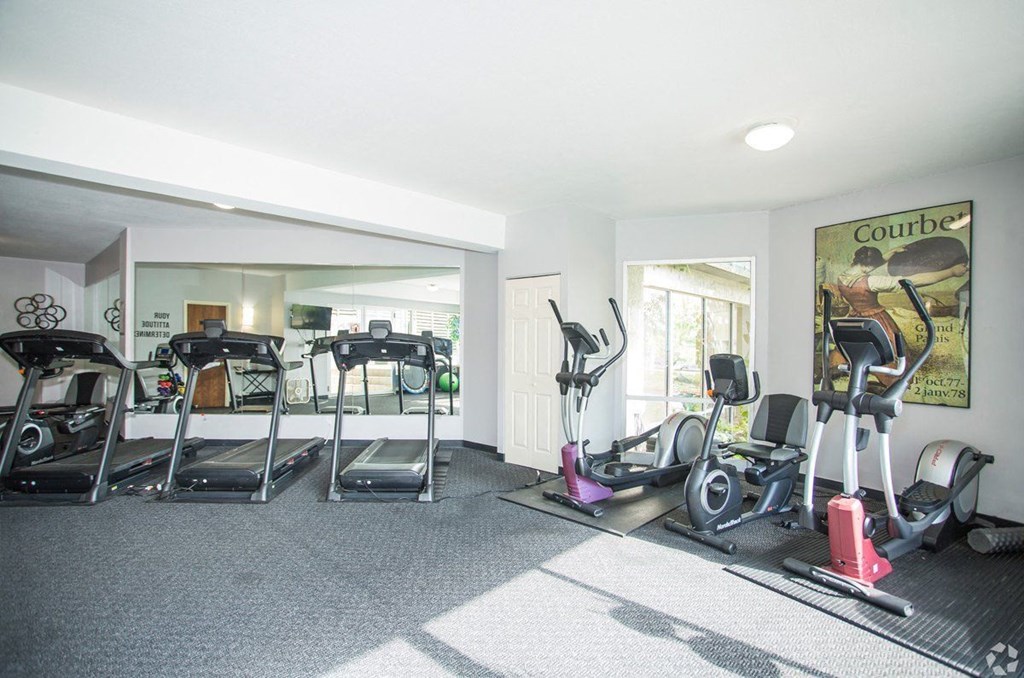 the gym is equipped with treadmills and other exercise equipment at Vista Condominiums, Kansas City, KS