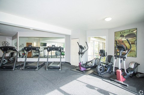 the gym is equipped with treadmills and other exercise equipment at Vista Condominiums, Kansas City, KS