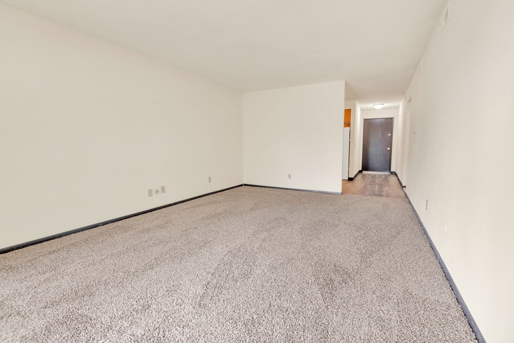A room with a carpeted floor and white walls.