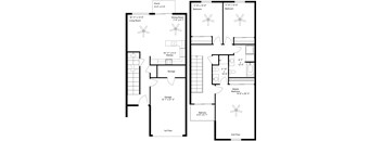 A floor plan of a two story house with dimensions and room names.