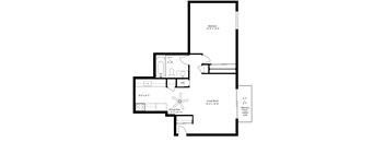 1 bedroom one bathroom 2D floorplan with balcony at Kimberly Club Apartments, Davenport, IA