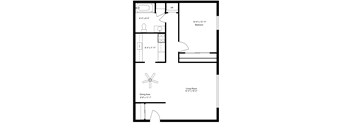 1 bed one bath floorplan at Kimberly Club Apartments, Davenport, Iowa