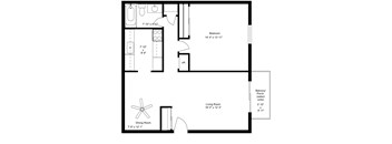 One bedroom 1 bath floorplan with balcony at Kimberly Club Apartments, Davenport, IA 52807