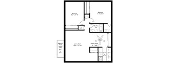 2 bed two bathroom 2D floorplan with balcony at Kimberly Club Apartments, Davenport