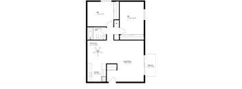 Two bedroom 1 bathroom floorplan with balcony at Kimberly Club Apartments, Davenport, IA