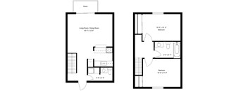 A floor plan of a two bedroom apartment with a living room and dining room.
