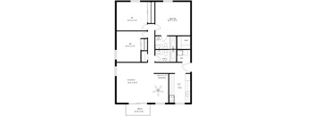 A floor plan of a house with a living room, dining room, kitchen, and bathrooms.
