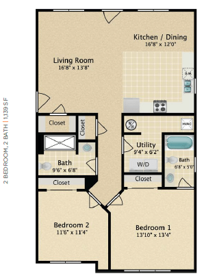 2 Bedroom 2 Bath 1139