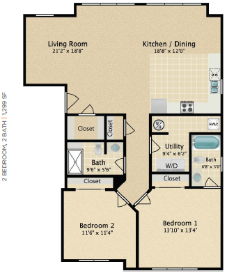2 Bedroom 2 Bath 1299