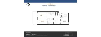 A floor plan for a 2 bedroom, 1 washroom apartment sized at 875 square feet.