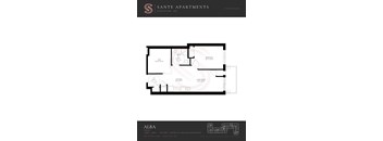 A floor plan for a one bedroom apartment at Sante Apartments.