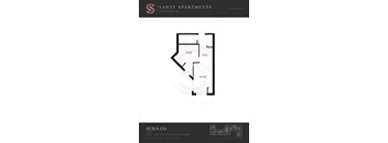 A floor plan for a 1 bedroom apartment at Sante Apartments.
