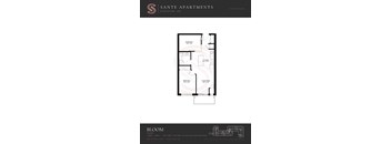 A floor plan for a one bedroom apartment at Sante Apartments.