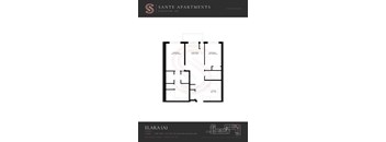A floor plan for a 2 bedroom apartment at Sante Apartments.