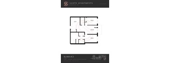 A floor plan for a 2 bedroom apartment at Sante Apartments.