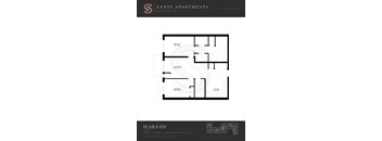 A floor plan for a 2 bedroom apartment at Sante Apartments.