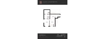 A floor plan for a 1 bedroom, 918 sqft apartment in Kingston, ON.