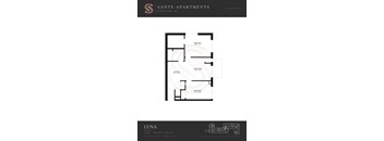 A floor plan for a 2 bedroom, 336 sqft suite at Sante Apartments.