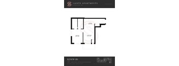 A floor plan for a 1 bedroom suite at Sante Apartments.