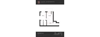 A floor plan for a one bedroom apartment at Sante Apartments.