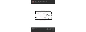 A floor plan for a one bedroom apartment at Sante Apartments.