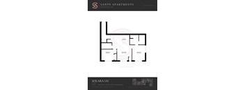 A black and white image of a floor plan for Sante Apartments.
