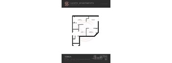A floor plan for a two bedroom suite at Sante Apartments.