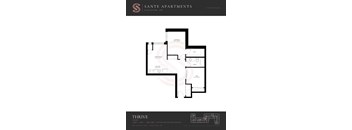A floor plan for a suite at Sante Apartments.