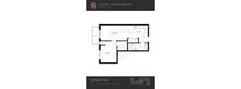 A floor plan for a 1 bedroom apartment at Sante Apartments.