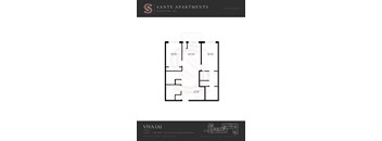 A floor plan for a 2 bedroom apartment at Sante Apartments in Kingston, ON.