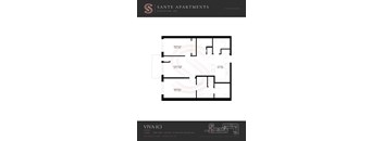 A black and white image of a floor plan for Sante Apartments.