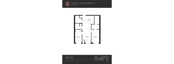 A floor plan for a 2 bedroom apartment at Sante Apartments.