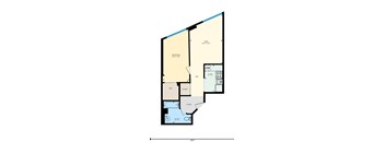 A floor plan of a room with a bedroom, closet, hall, and foyer.