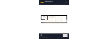 A floor plan for a studio apartment at 800 Princess Street in Kingston, ON.