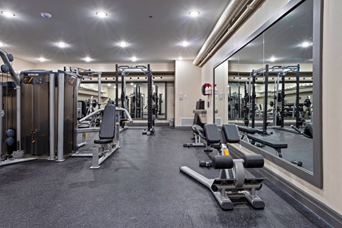 the gym is equipped with state of the art gym equipment at The Woods at 180 Kanata Avenue Apartments, Kanata, ON