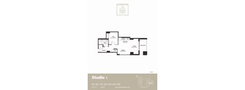 a floor plan of studio 303 with a bedroom and a living room