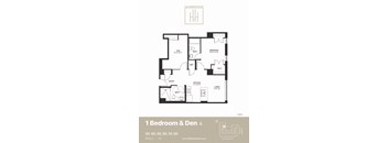 a floor plan for a 1 bedroom and den with a closet