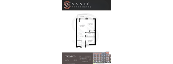 A floor plan for a two bedroom apartment at Sante Apartments.