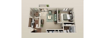 a 3d floor plan of a small apartment