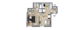 3D Floorplan of 1 Bedroom 1 Bath at Reserve at Temple Terrace, Florida, 33637