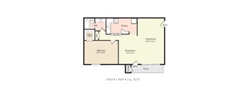 1BR 1Bath Floor Plan at Kings Trail Apartment Homes, Jacksonville, 32217