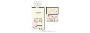 1BR 1Bath TH Floor Plan at Kings Trail Apartment Homes, Jacksonville Florida